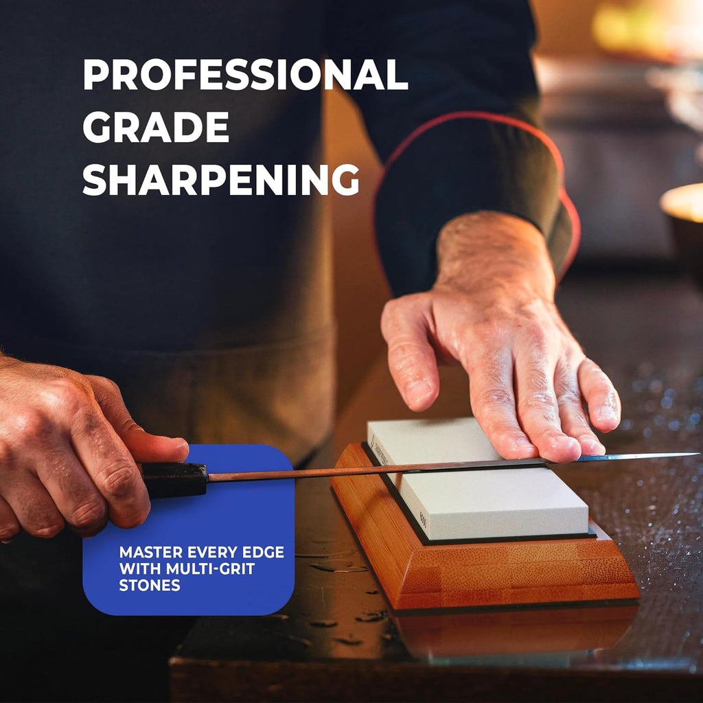 Knife Sharpening Stones Kit -Grits 400/1000/6000 | Extra Large Whetstone- Wet Stone Knives Sharpener Set with NonSlip
