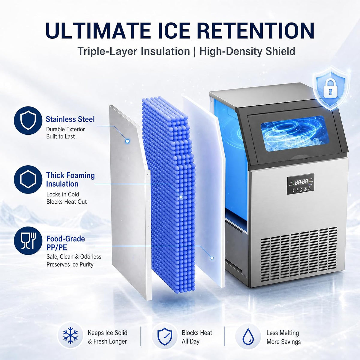 Commercial Ice Maker Machine, 200lbs/24H Ice Machine, 50Lbs Storage