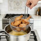 Deep Fryer Basket 2L Stainless Steel Round Fry Strainer with Handle