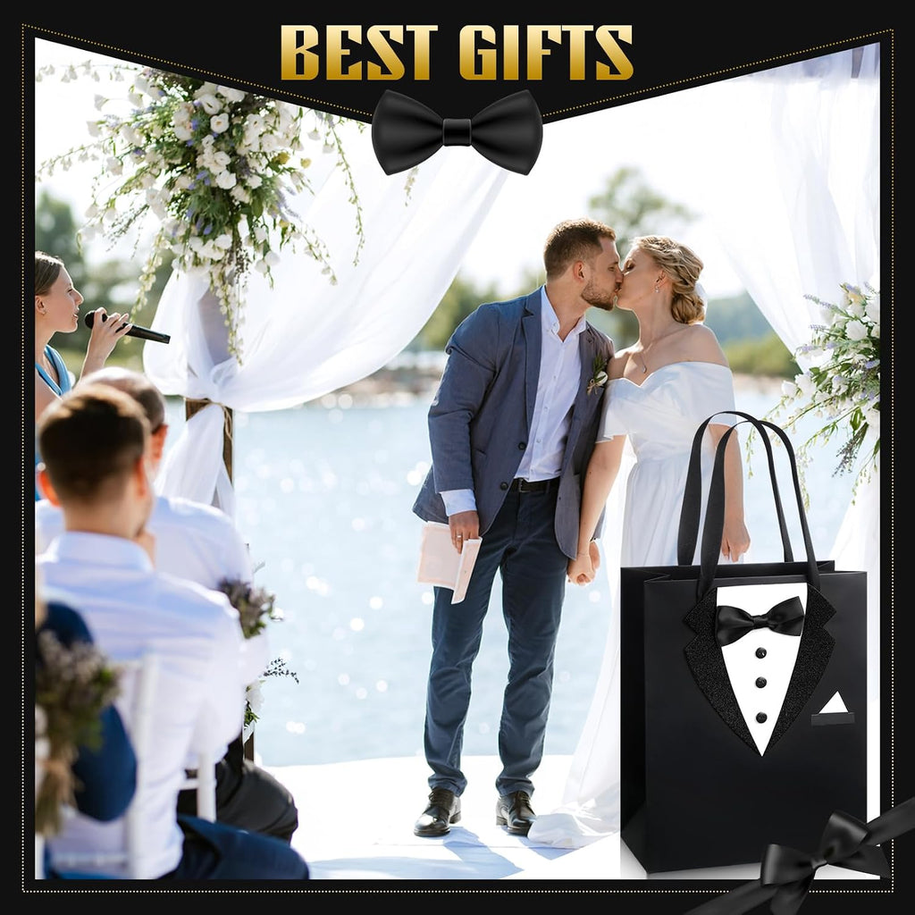 8 Pcs Groomsmen Gift Bags with 3D Tuxedo Design 8 x 4.5 x 10 Inch with Handle Groomsmen Paper Gift Bags for Wedding