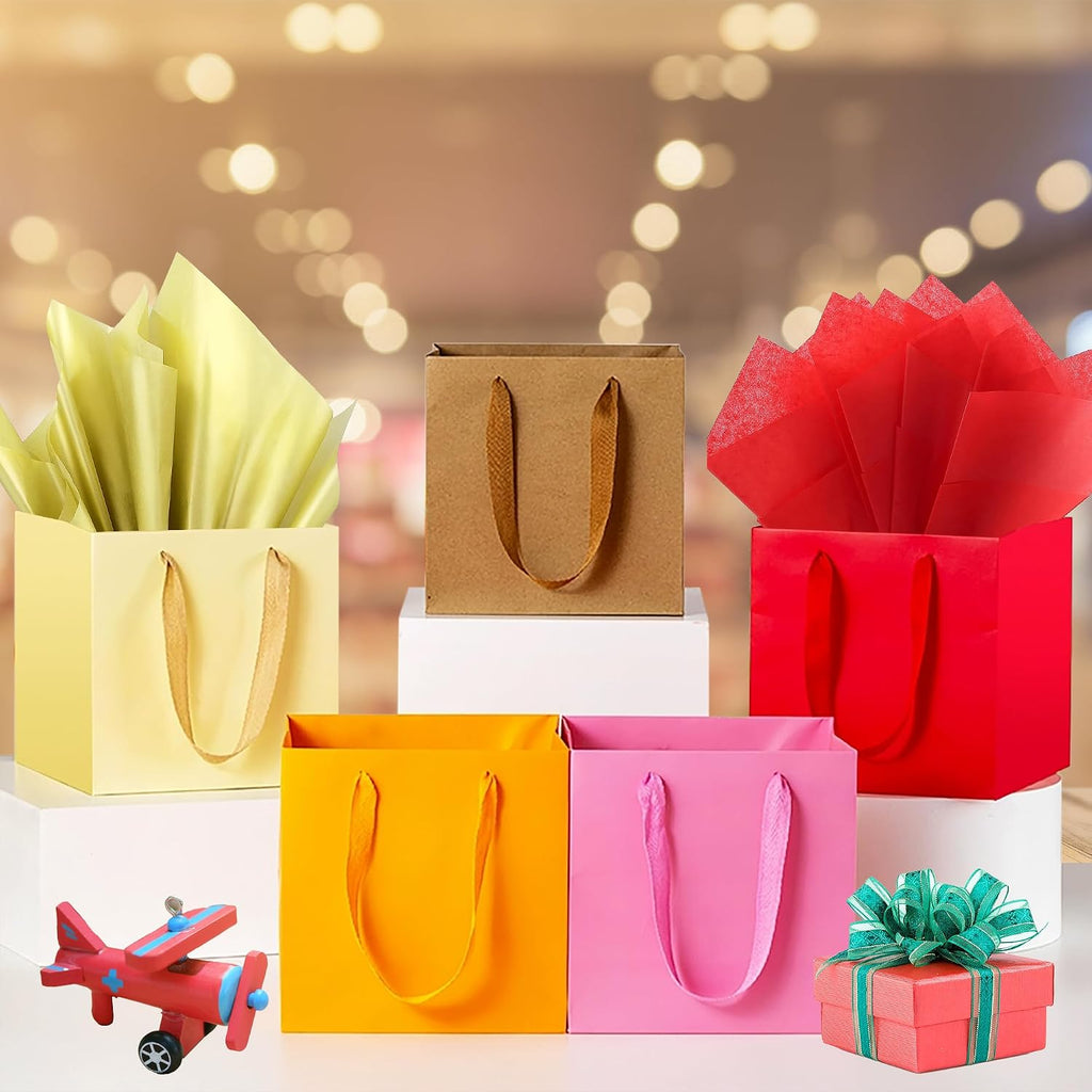 10 Pcs Brown Square Gift Bags 4x4x4 Gift Bags with Handles