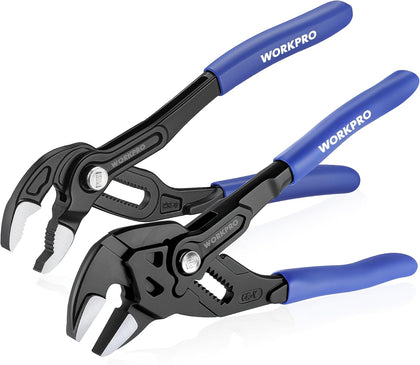 2-Piece 7-Inch Pliers Wrench & Groove Joint Pliers Set, Quick Adjustment, CR-V Steel, Smooth Jaw & V-Jaw, Upgraded