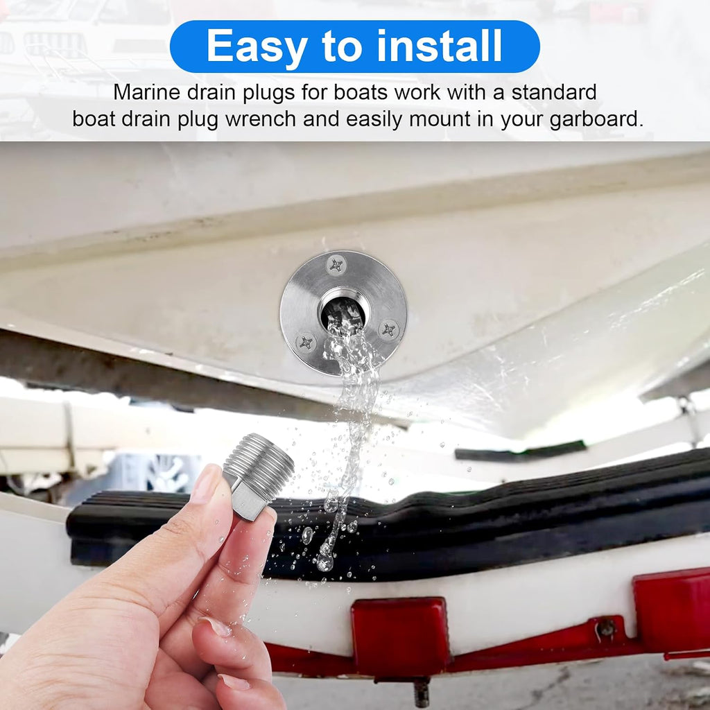 Stainless Steel Boat Drain Plug Kit for Garboard and Transom Scuttle