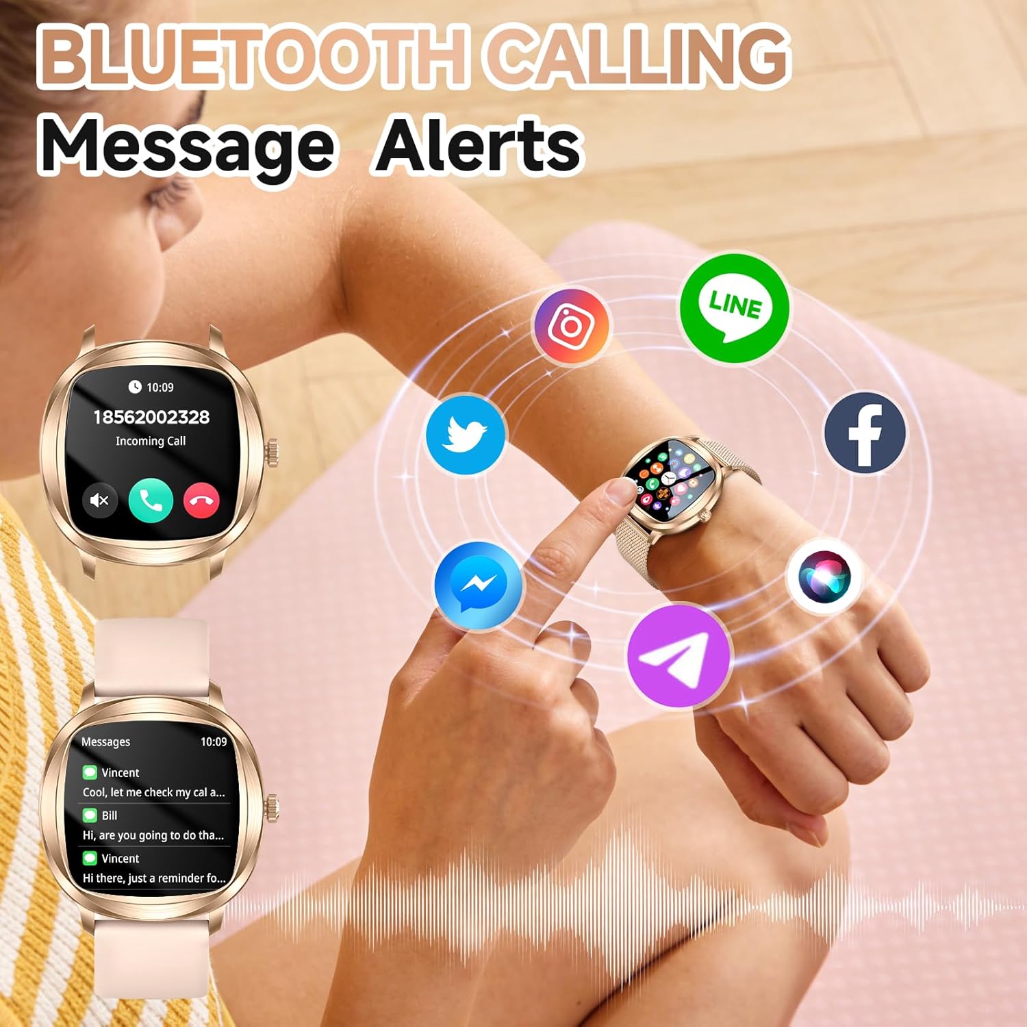 Smart Watch for Women, 1.72" Fitness Tracker with Answer/Make Calls, Sleep/Heart Rate Monitor, Smartwatch for Android