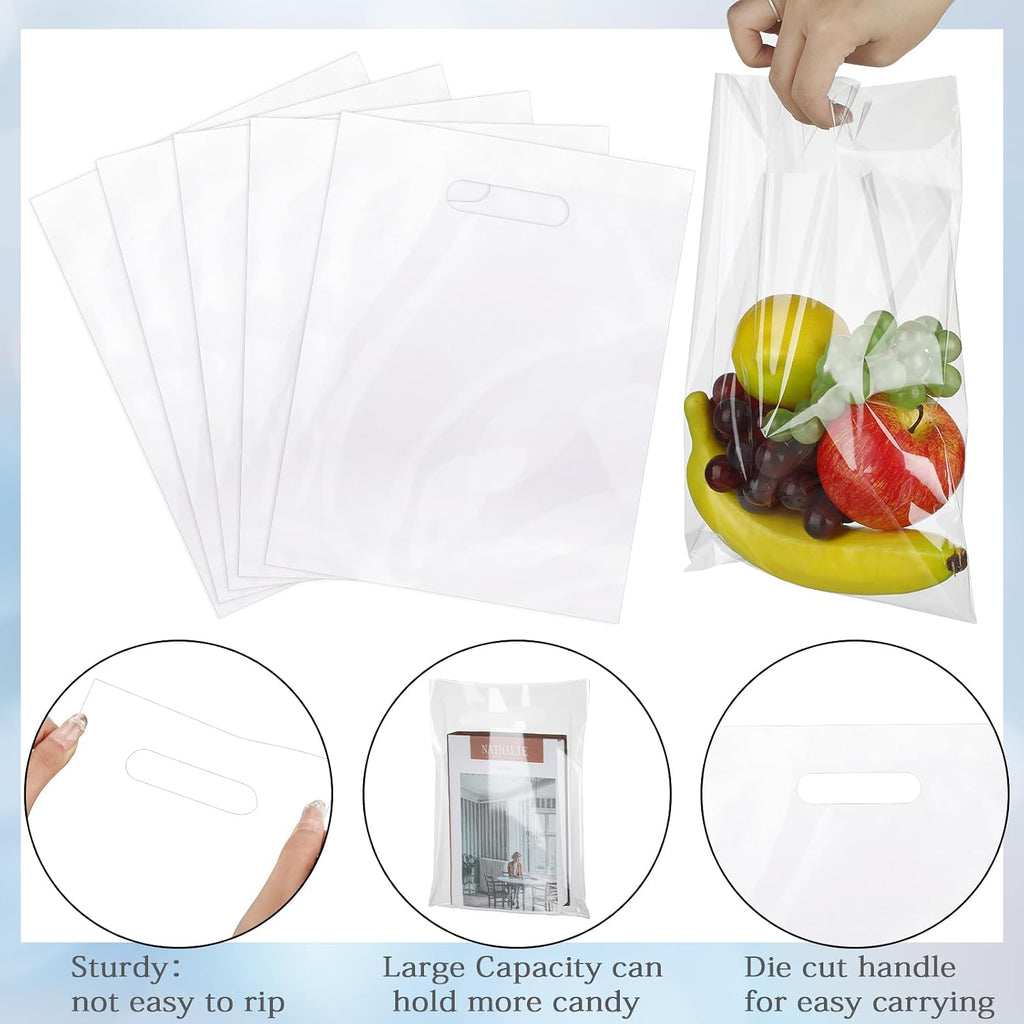 200 Pack 12'' x 15'' Clear Plastic Gift Bag with Die Cut Handle