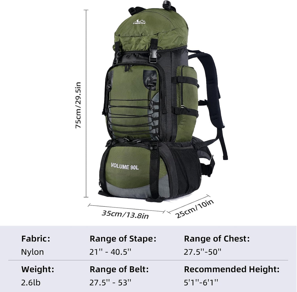 90L Hiking Backpack, Camping Travel Backpack with Rain Cover Lightweight Travel Daypack for Climbing Camping Touring