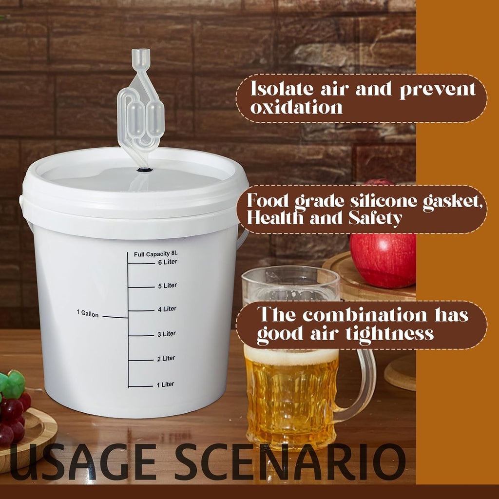 4 Pcs White 2 Gallon Fermentation Bucket with Twin Bubble Airlock Grommets Lid Brewing Wine Fermenter Fermentation
