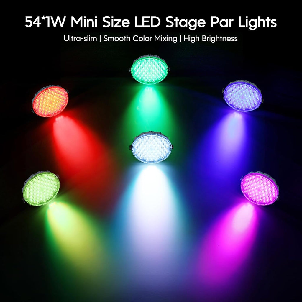 54x1W RGB LED Stage DJ Par Lights with Remote Control, 4 Pack | Ultra Slim,RGB,Remote Control,Ultra-Bright LED