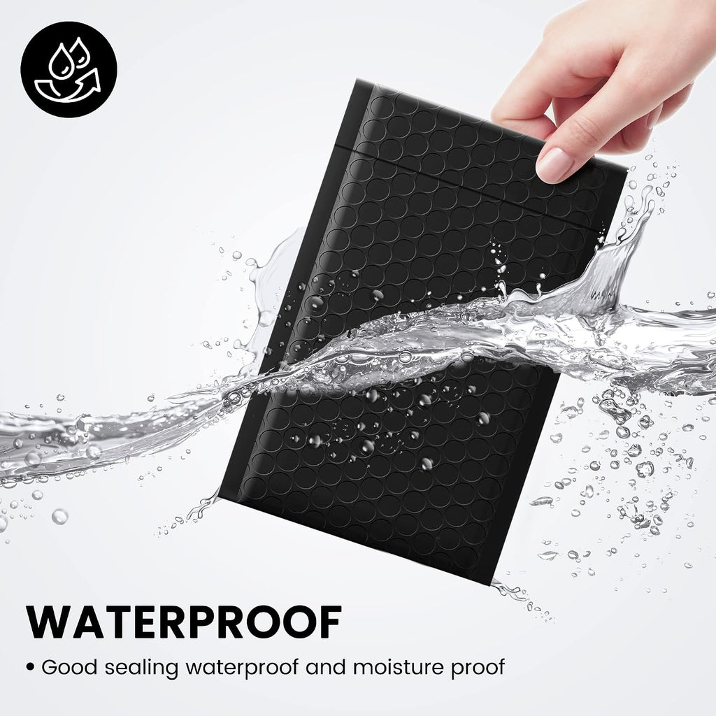 Black Bubble Mailers 4x8" 100 Pack Waterproof Padded Envelopes