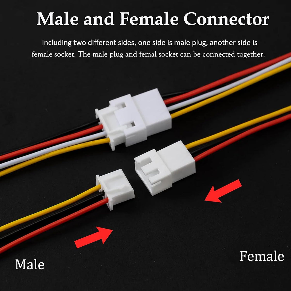 JST XH 2.54mm 3 Pin Connector,20 PCS Male Plug and 20 PCS Female Socket, Micro Wire Connectors with 100mm Extension Cable AWG 26