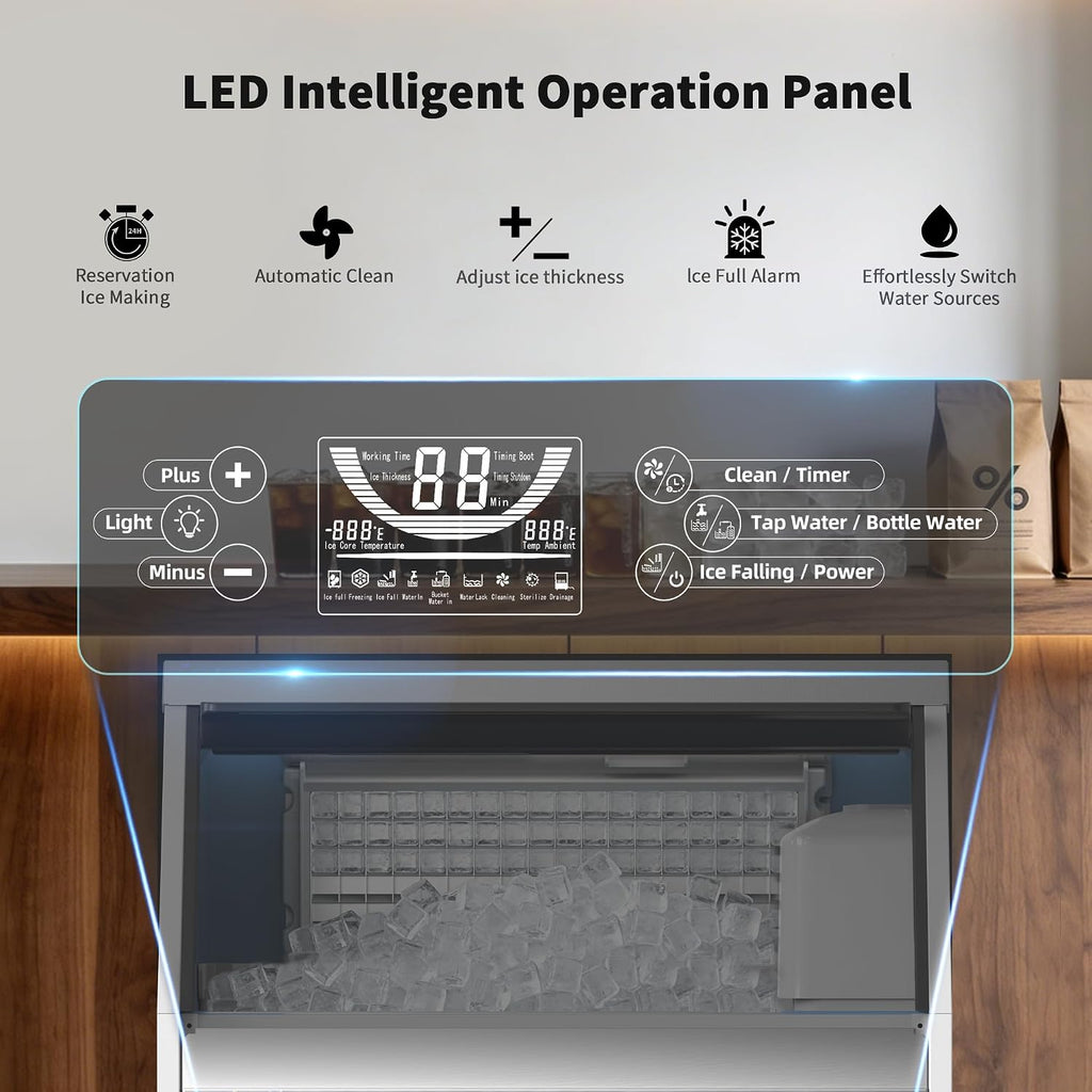 Commercial Ice Maker Machine (550lbs/24H with 130lbs Ice Storage)