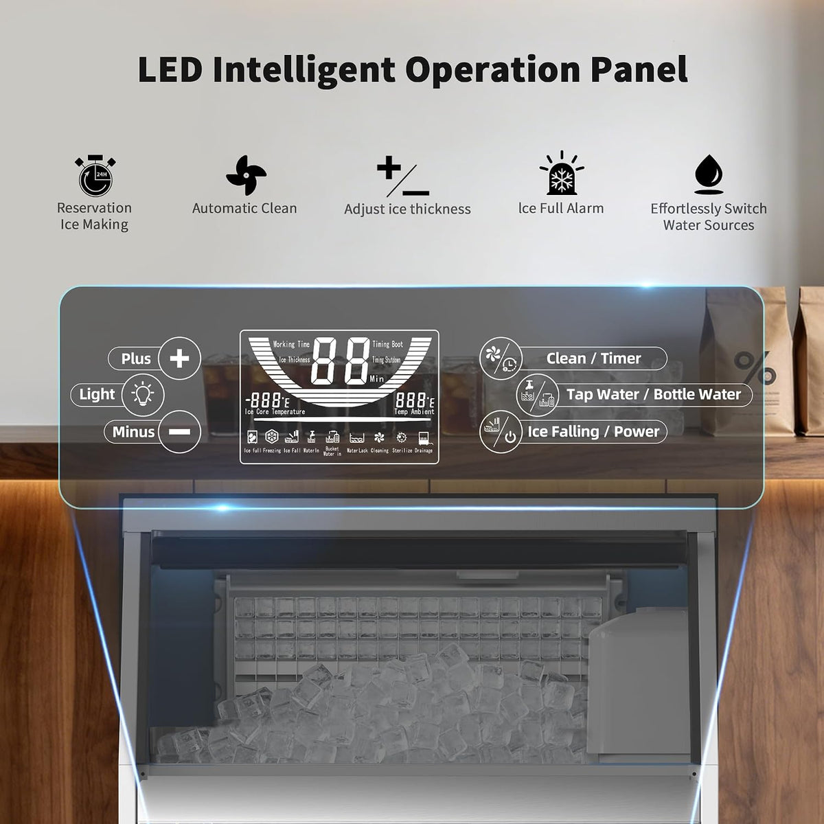 Commercial Ice Maker Machine (550lbs/24H with 130lbs Ice Storage)
