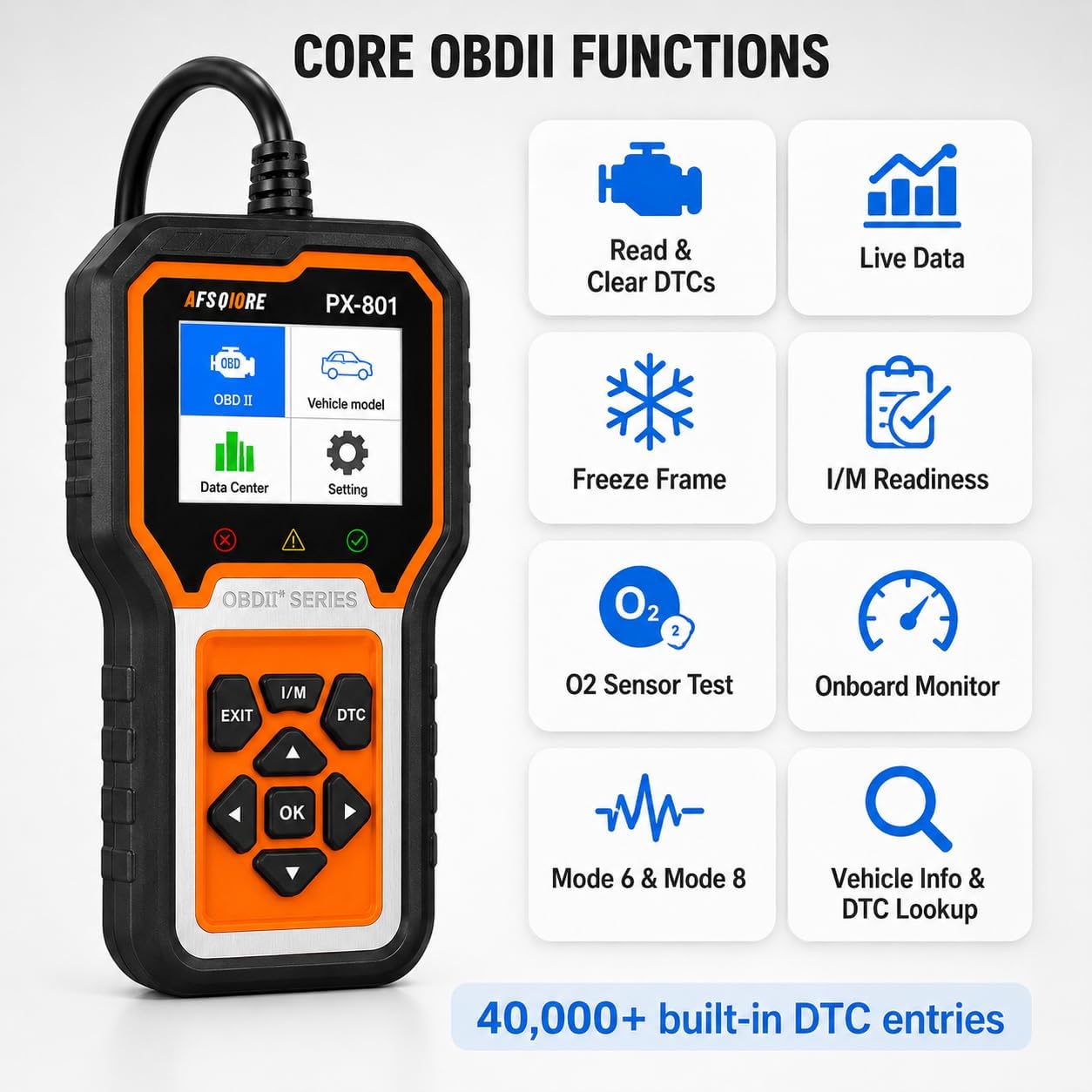 OBD2 Scanner Check Engine Light Car Code Reader Clear Error Codes ABS SRS SAS Etc Full Vehicle System Diagnostics