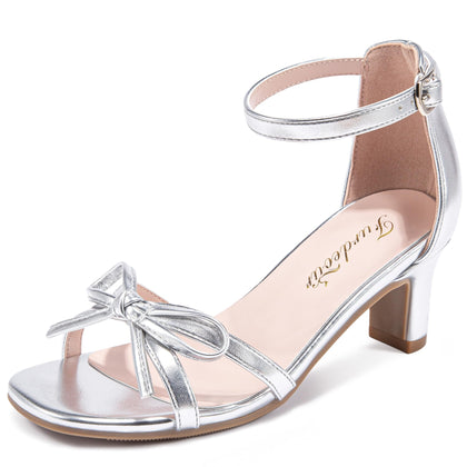 Girls High Heels Silver Dress Shoes Big Kids Sandals Flower Size 2