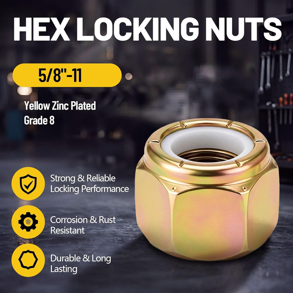 Hicarer 100 Pcs 1/2''-13 Grade 8 Lock Nut, Nylon Insert Locknut