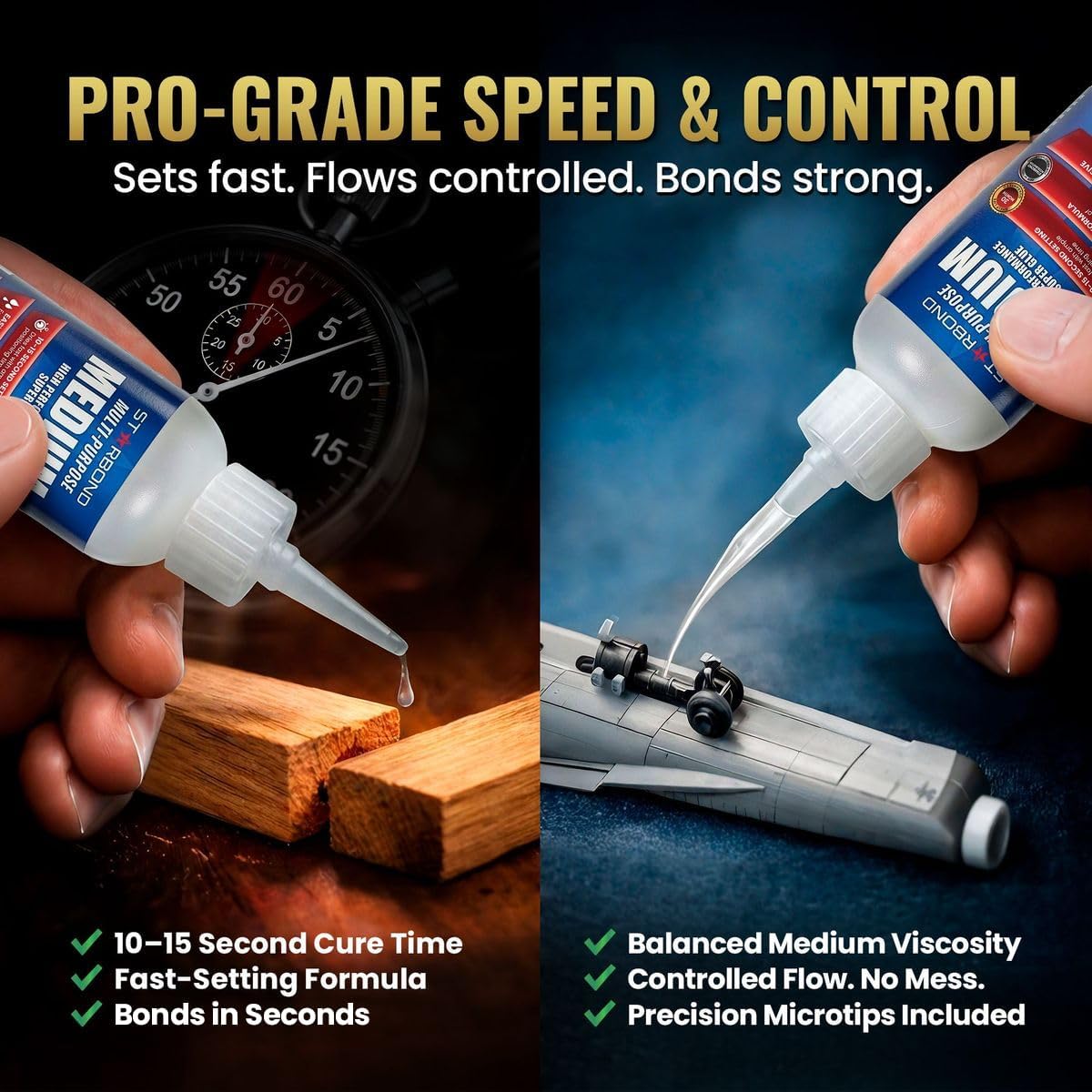 Medium Super Glue Pro Kit (2 oz) – Strong, Fast, All-Purpose CA Glue (Cyanoacrylate Adhesive) – with Anti-Clog Cap