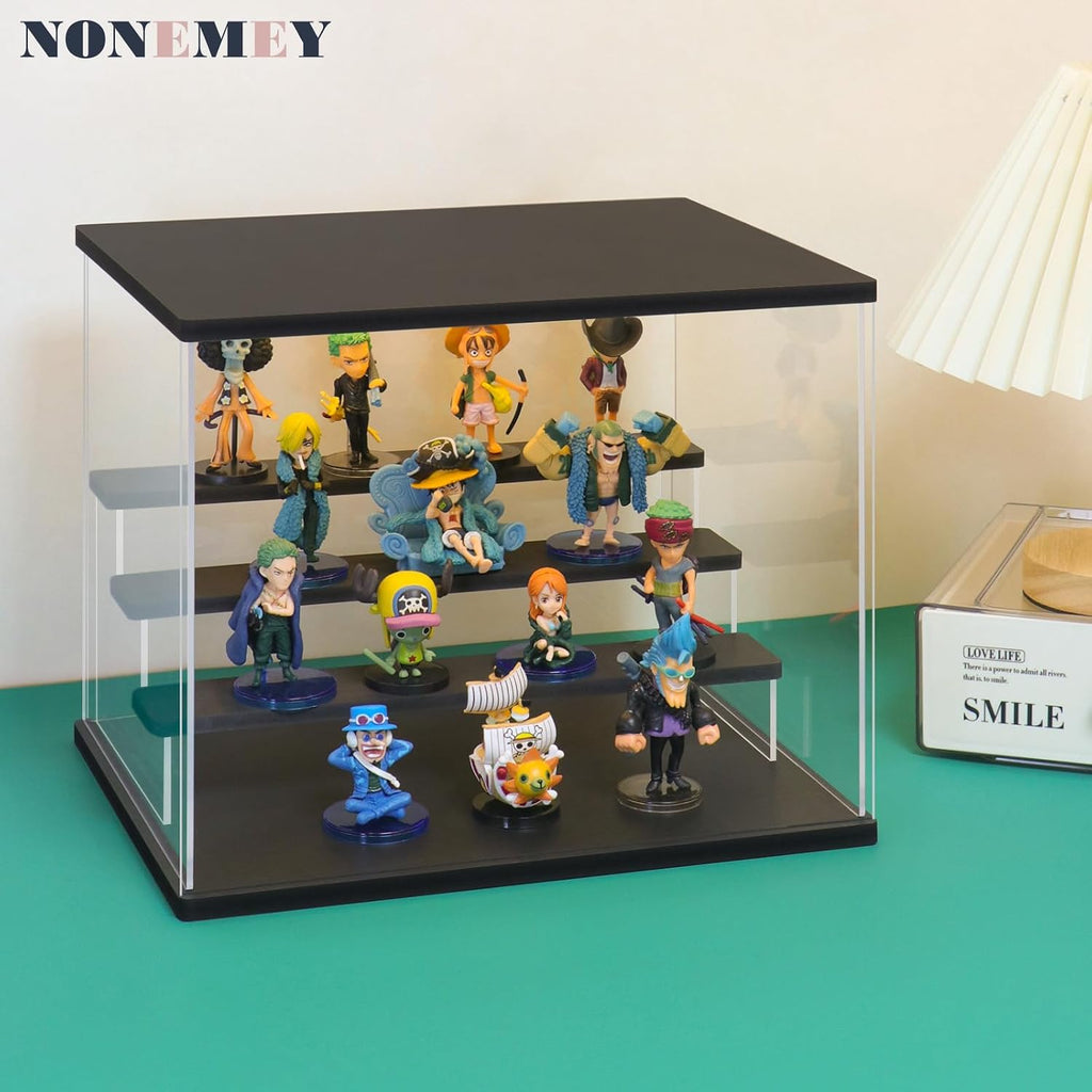 Acrylic Display Case with Light, Upgraded 3 Color Light & Adjustable Brightness Showcase ,4 Tier Dustproof Clear Toy