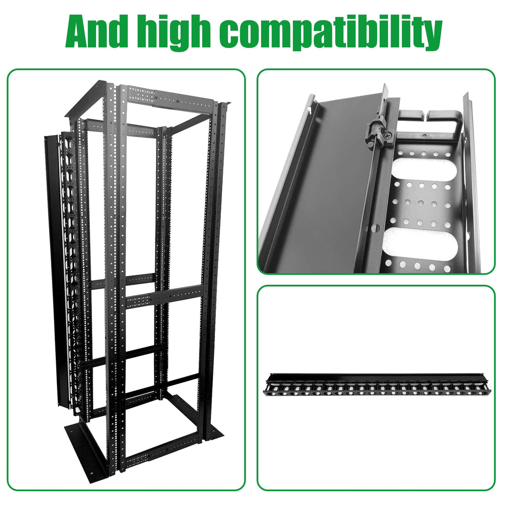 42U Vertical Cable Manager, Metal,20 Slots, Integrated Design