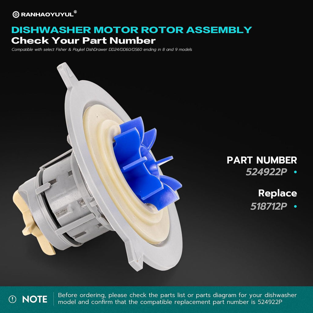 524922P Motor Rotor Assembly Fit for Fisher & Paykel Drawer DishDrawer
