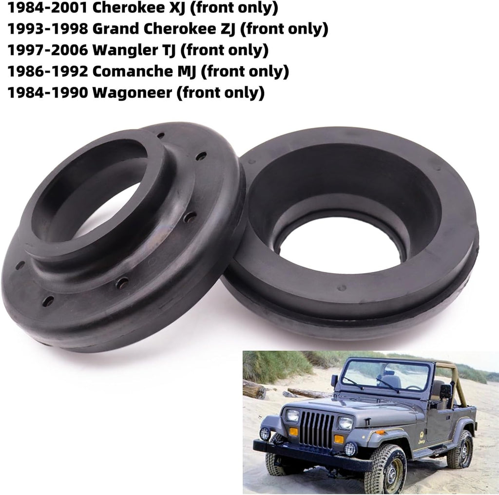 Front Upper Coil Spring Insulators, Coil Spring Isolators Compatible with 1984-2001 Cherokee XJ, 93-98 Grand Cherokee ZJ, 97-06 Wrangler TJ, 86-92 Comanche MJ, 84-90 Wagoneer (Front Upper)