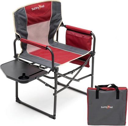 Camping Directors Chair, Heavy Duty,Oversized Portable Folding Chair with Side Table, Pocket for Beach
