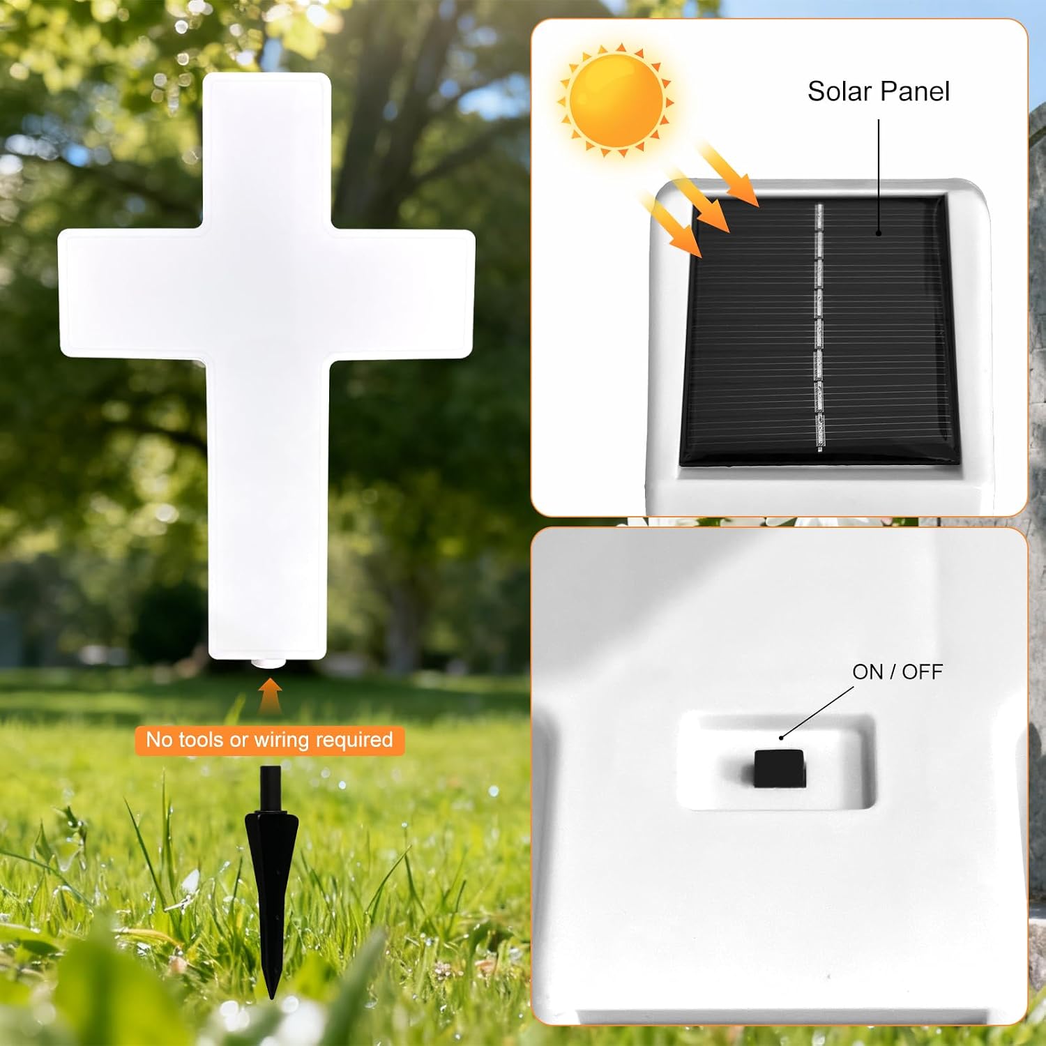 Solar Cross Light, Grave Decorations for Cemetery Memorial