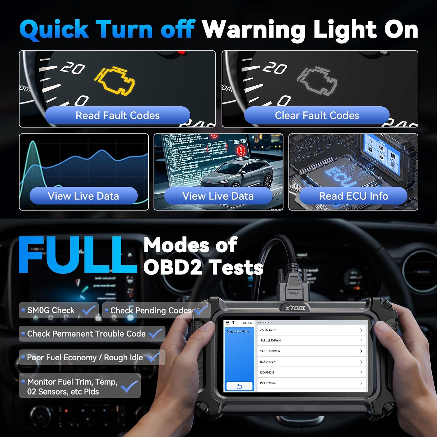 D5S OBD2 Scanner, 16 Resets, Engine ABS SRS Transmission Scan Tool | Car Scanner for EPB/Throttle/Crank Sensor