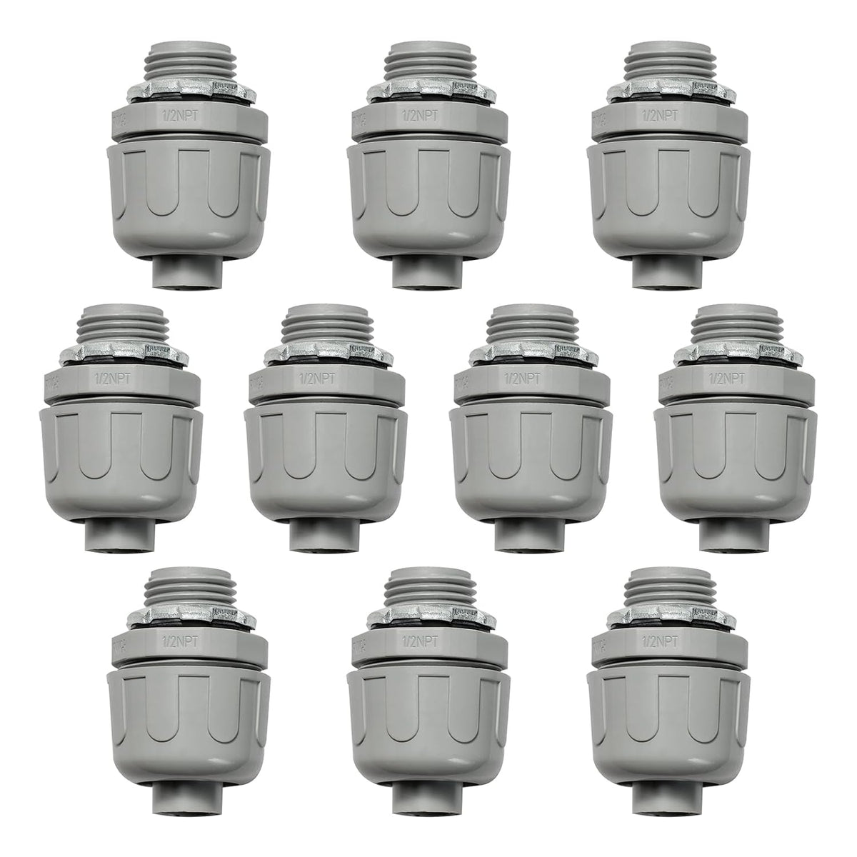Conduit Connectors, 1/2 Inch, Straight, Grey, 10-Pack
