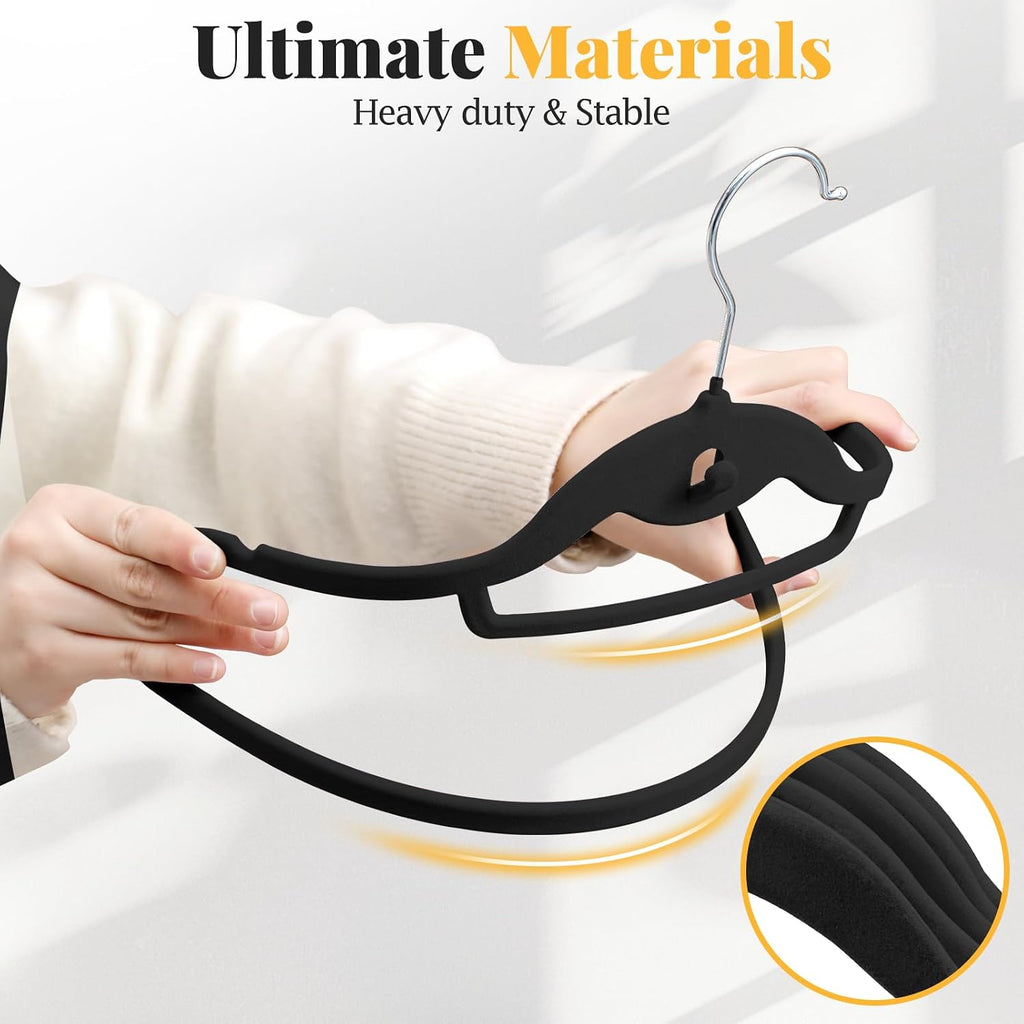 Velvet Felt Stackable Hangers 50 Pack, Thin & Space Saving, Black | Non Slip, 15Lbs Capacity Heavy Duty With 360°