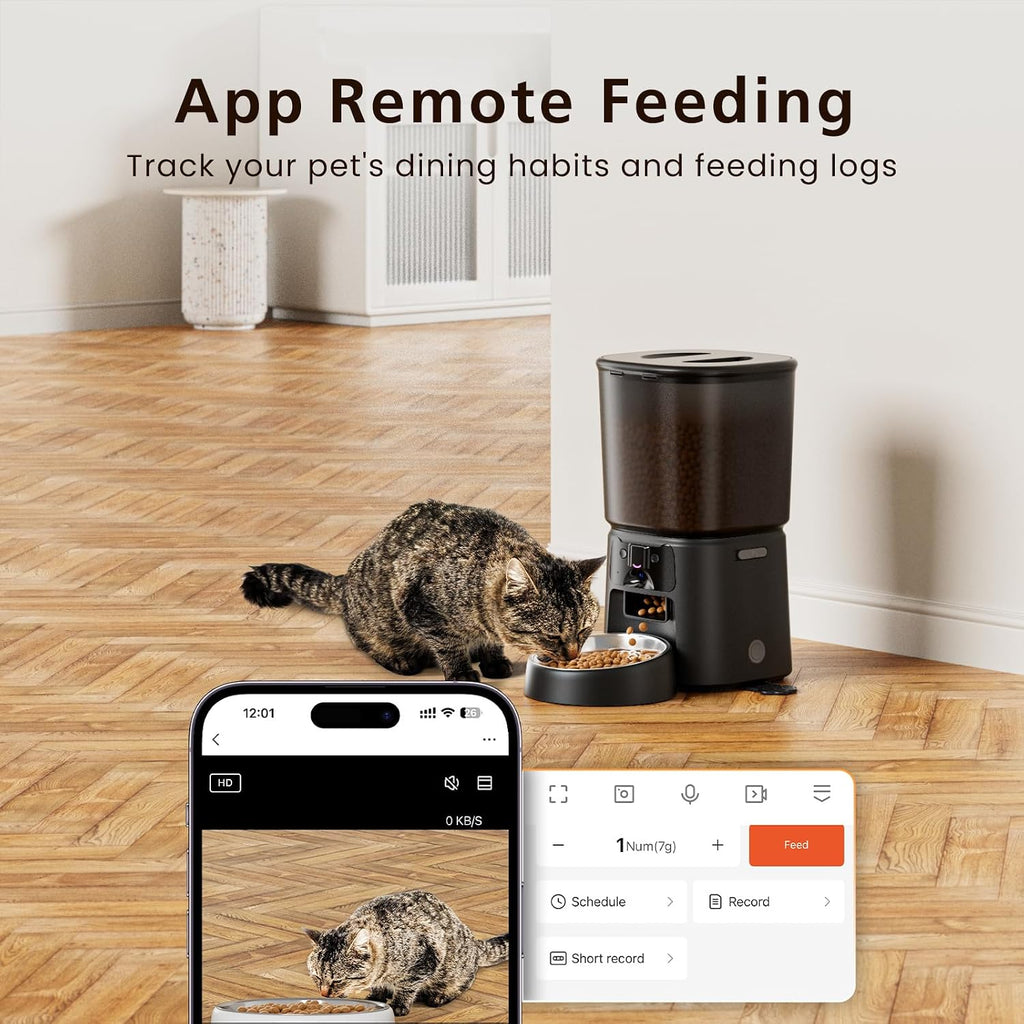 Automatic Cat Feeder with Camera, 4L WiFi Smart Pet Feeder with APP Control, 1080P HD Video,Night Vision,Voice Call