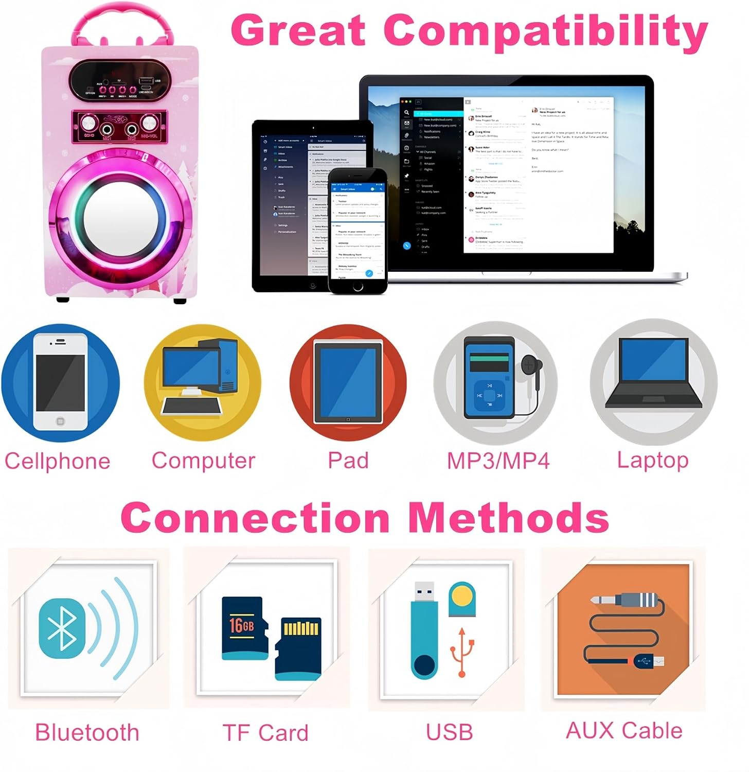 Kids Bluetooth Karaoke Machine with 2 Microphones, Wireless Rechargeable Remote Control Portable Karaoke Speaker