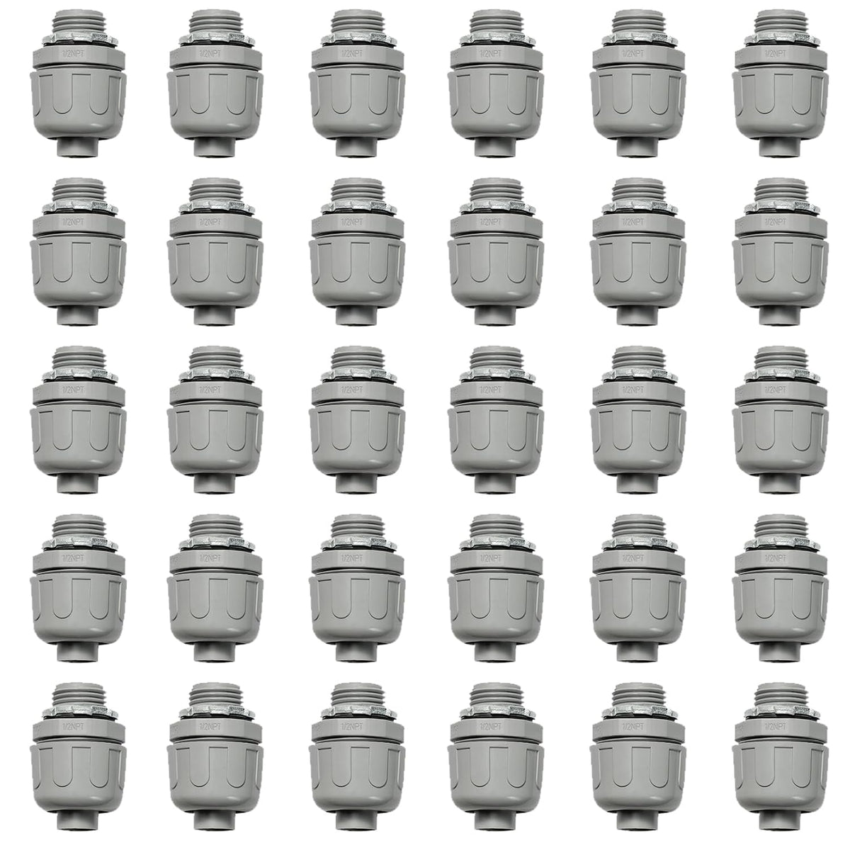 Conduit Connectors, 1/2 Inch, Straight, Grey, 30-Pack