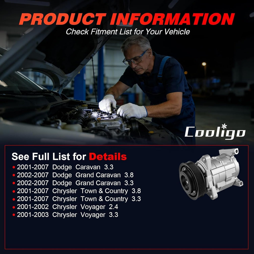 A/C Compressor with Clutch Compatible with Dodge Caravan 3.3L 2001‑2007