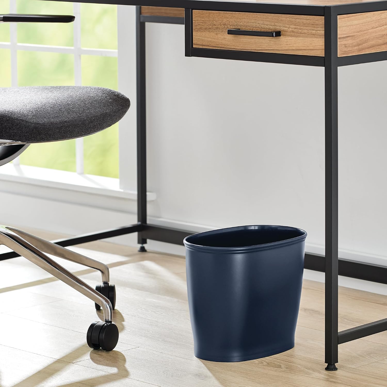 Slim Plastic Bathroom Trash Can, Navy Blue | Small