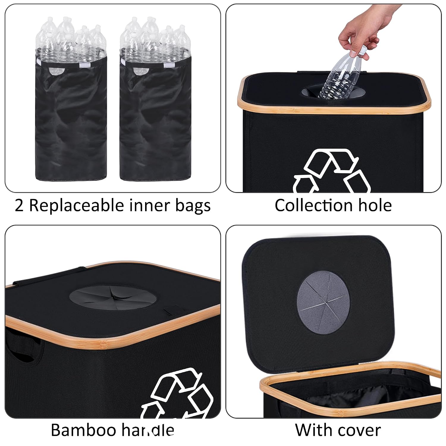 29 Gallons Recycling Bins for Kitchen, Indoor Recycle Bins with Lid, 110L Large Recycle bin with 2 Removeable