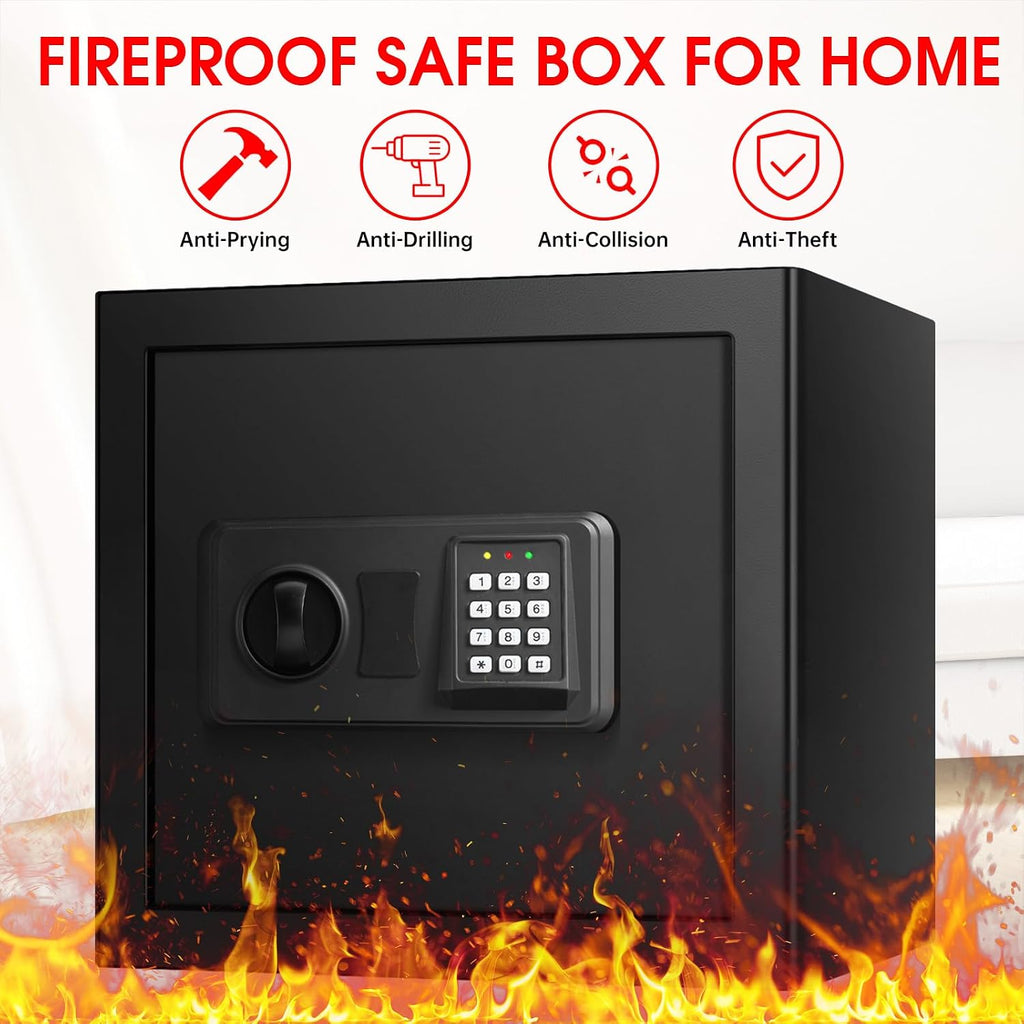1.8 Cub Small Fire Safe for Home Use, Digital Security Safes Fireproof Waterproof with Combination Lcok and Removable