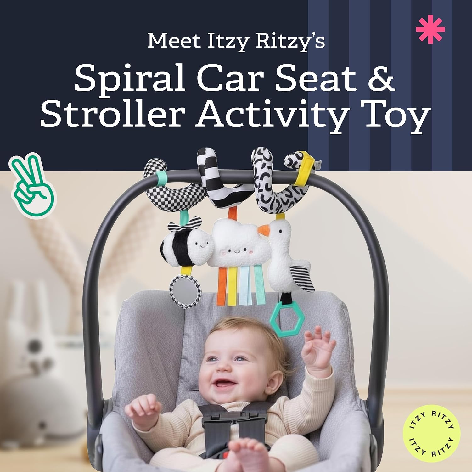 Itzy Ritzy Spiral Car Seat & Stroller Activity Toy - Stroller & Car Seat Toys for Ages 0 Months and Up - Hanging Toys