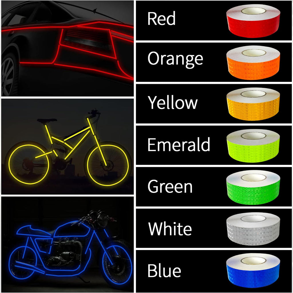 Reflective Tape, 7 Rolls, 7 Colors, 1" x 10 ft Each