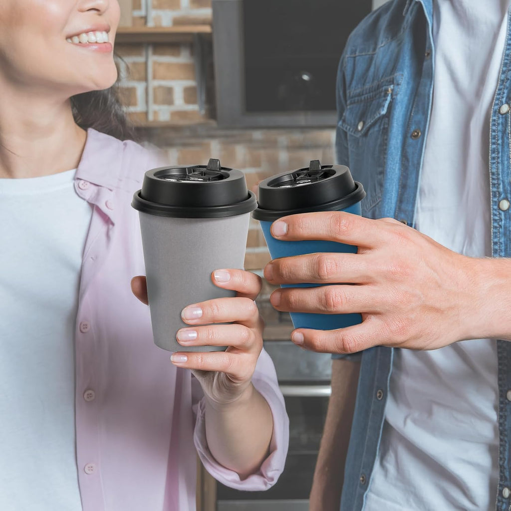 100 Pack 12 oz Disposable Paper Coffee Cups with Lids