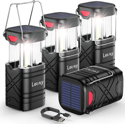 4 Pack Camping Lantern, Rechargeable LED Lanterns, Solar Lantern Battery Powered Hurricane Lanterns Flashlight with 3