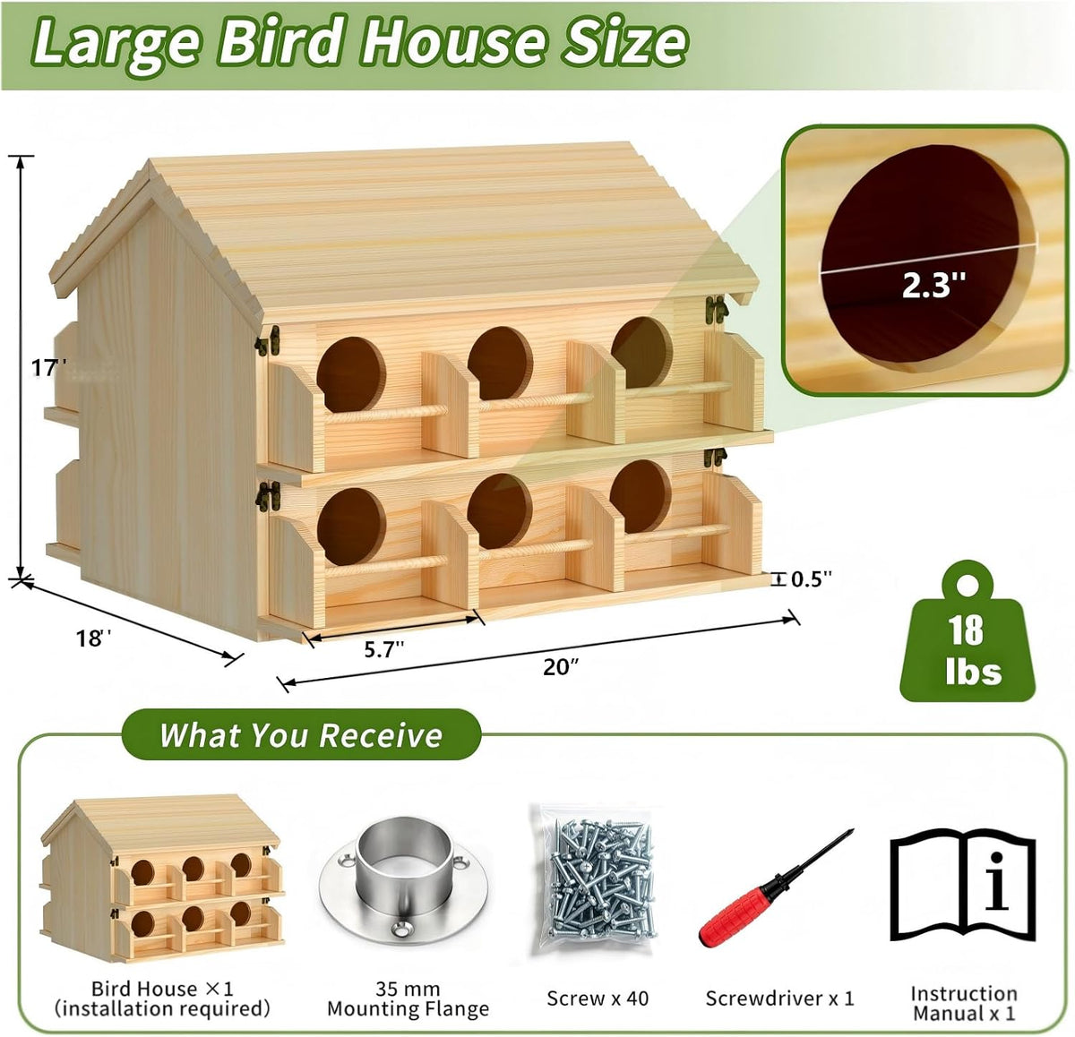 Bird Houses for Outside, Large 12 Room Purple Martin House 2 Tier Nest Box
