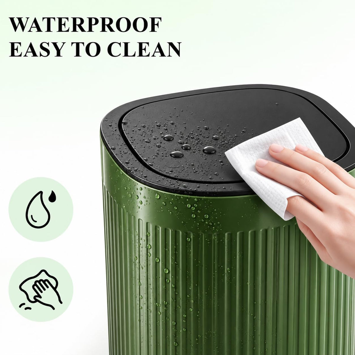 Small Bathroom Trash Can with Lid Plastic Garbage Can 2.1 Gallon Green