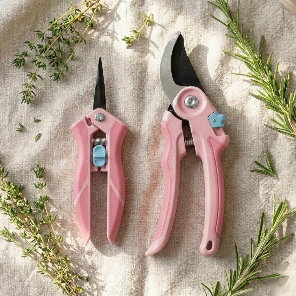Pruning Shears 2-Pack — 8" Bypass Hand Pruner & 6.25" Precision Snips, SK5 Steel Blades with Non-Stick Coating