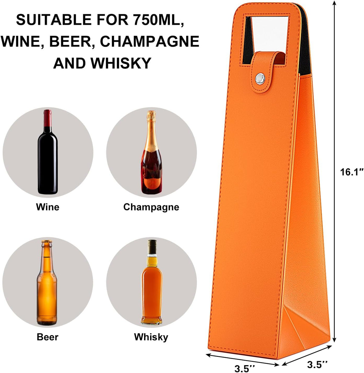 Orange Wine Gift Bag, Leather Wine Tote, Single Bottle Wine Carrier