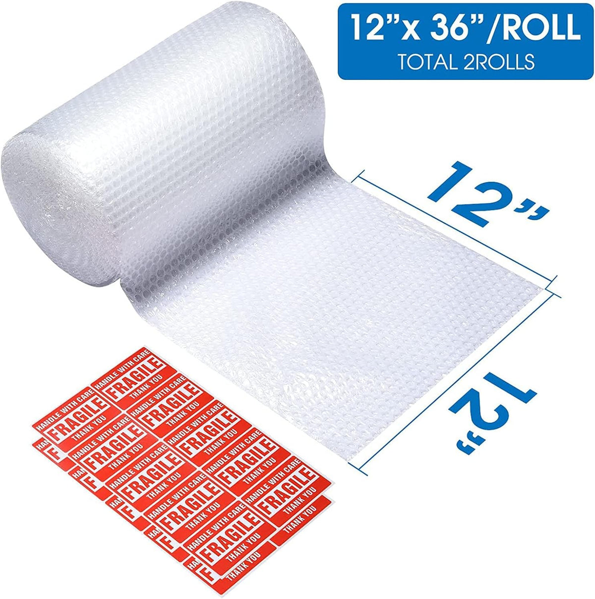 Bubble Cushioning Wrap Roll, Sumono 12 Inch x 36 Feet Total Bubble Roll Perforated 12 Inch Included 10 Fragile