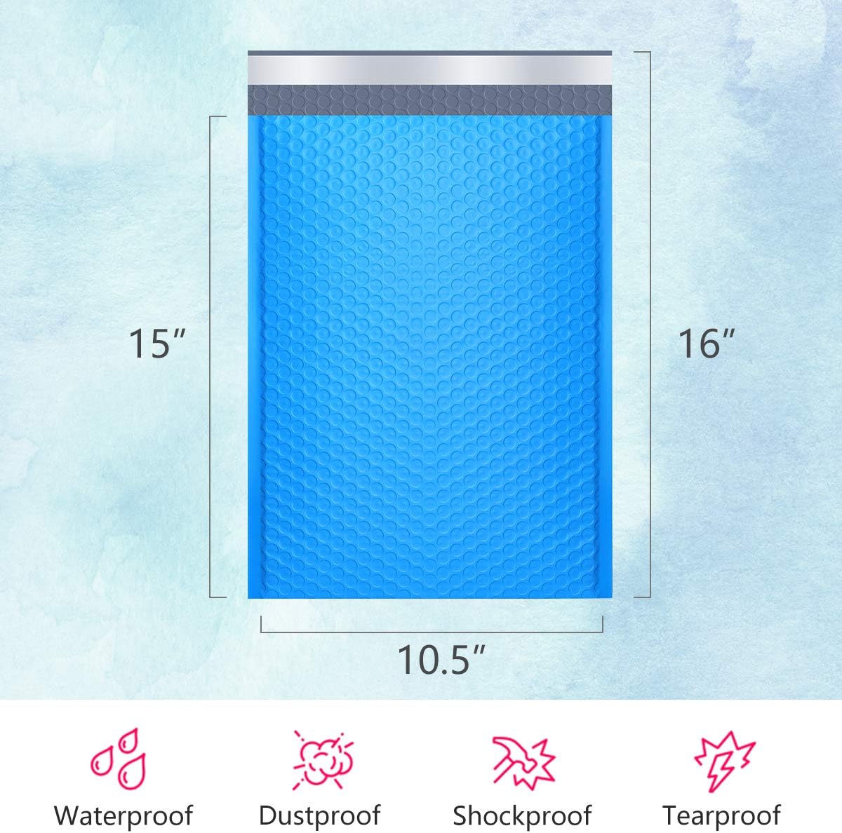 Bubble Mailers 10.5x16 Inch Blue 25 Pack Poly Padded Envelopes Large #5 Mailing Packages Opaque Packaging Postal Self