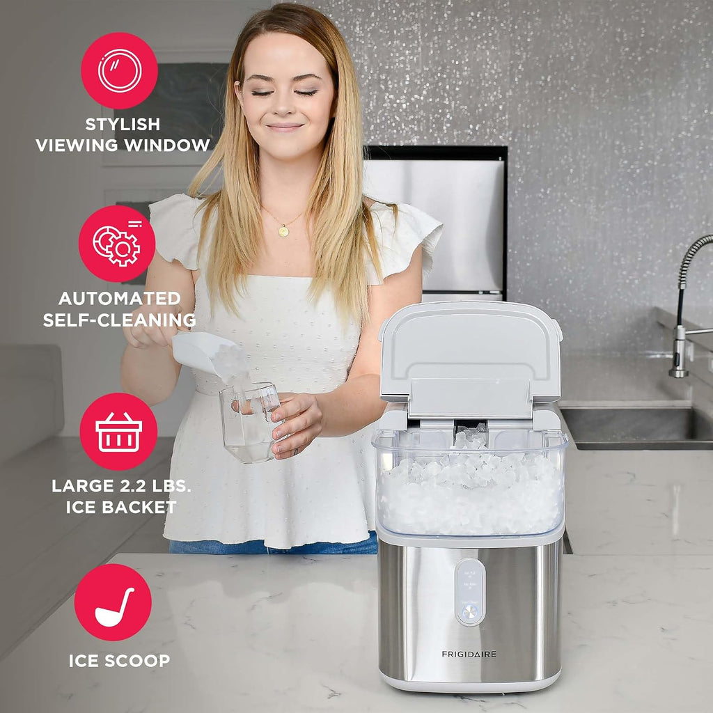 Countertop Crunchy Chewable Nugget Ice Maker, Compact, 33lbs per Day, Metallic Finish