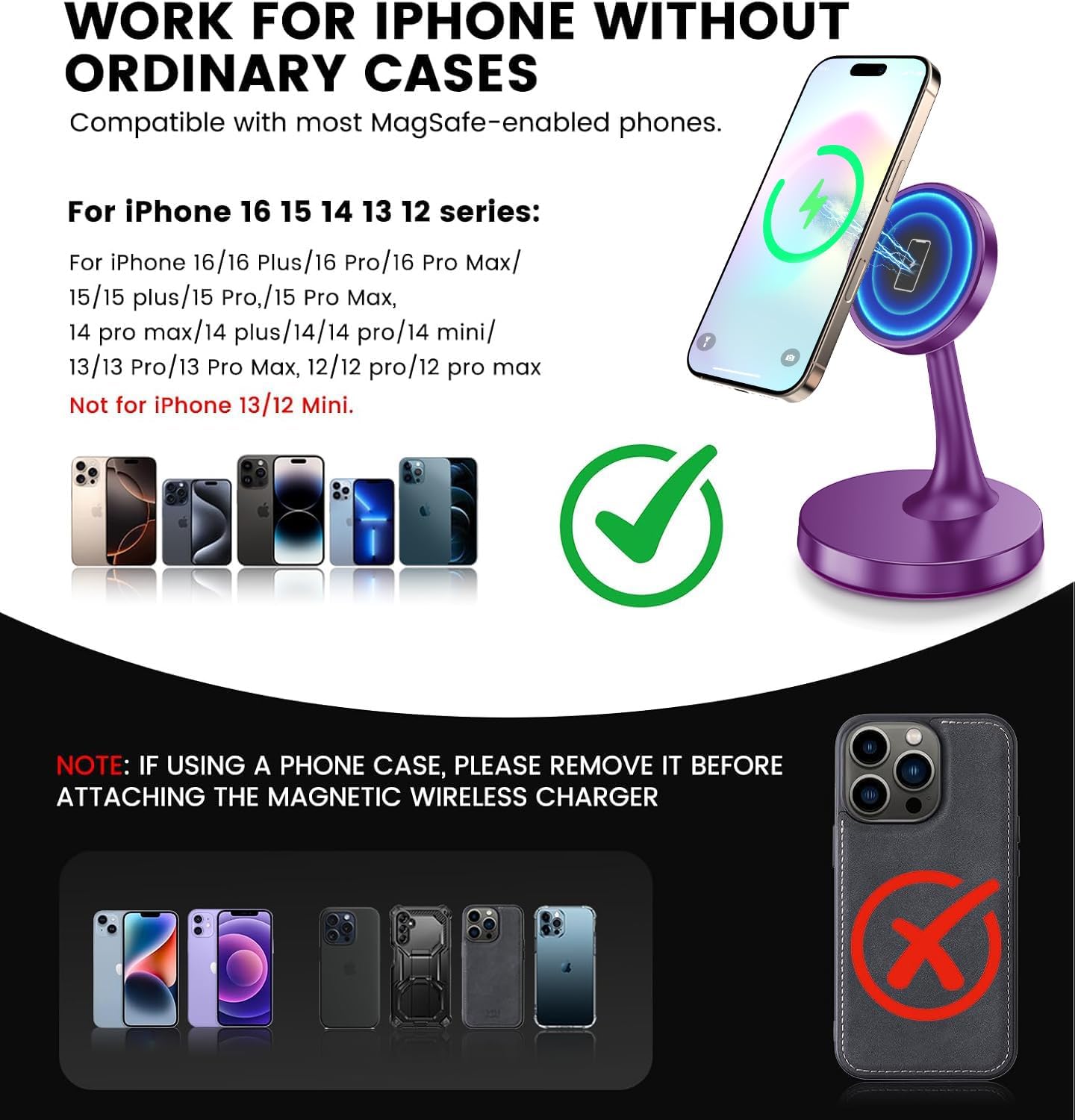 Magnetic Wireless Charger iPhone Stand, 15W Fast Mag-Safe Charger iPhone 17/17 Air/17 Pro/17 Pro Max 16/15/14/13/12