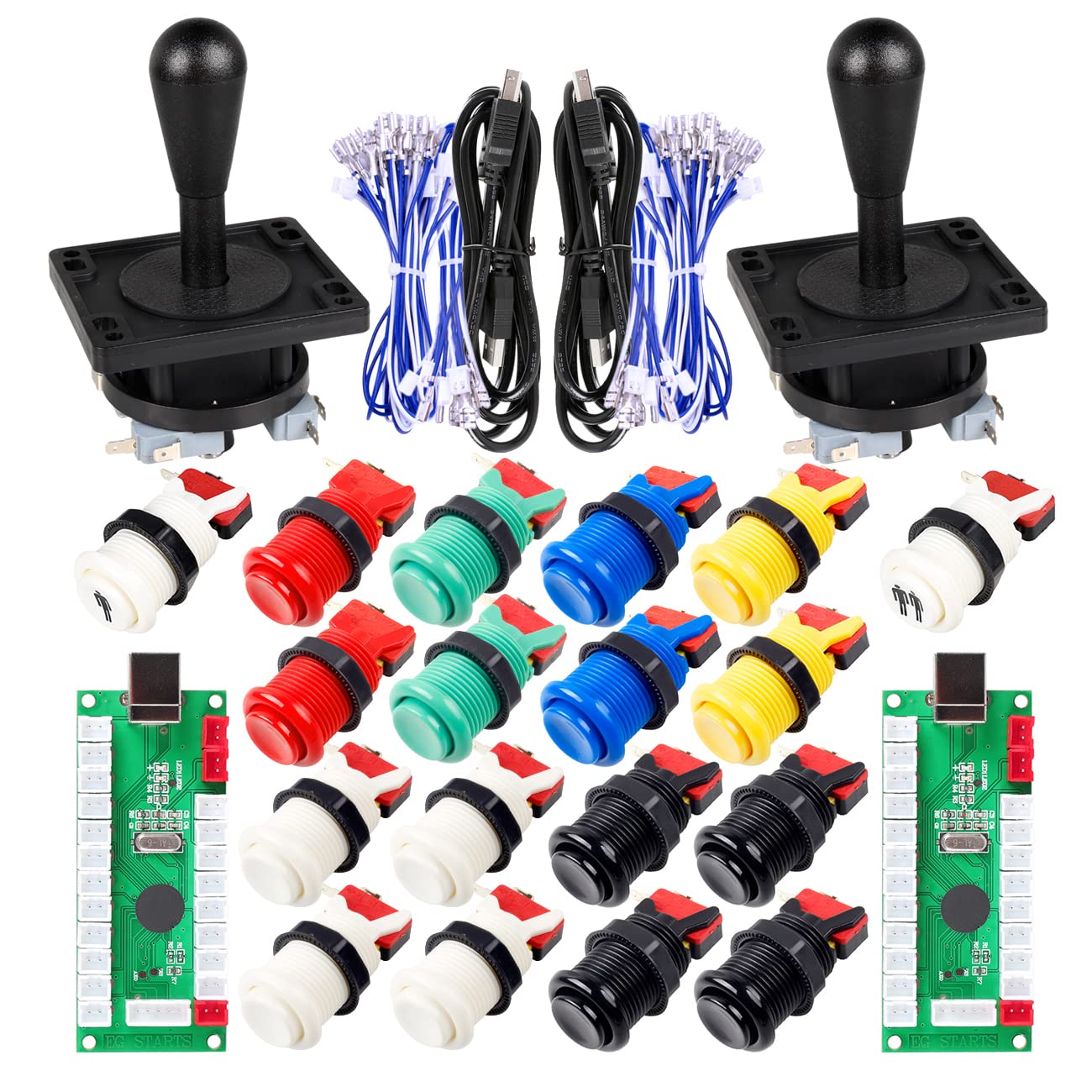 2 Player Classic American style Arcade Joystick Buttons DIY Kits | Included 2x Joystick Handle 2x USB Encoder