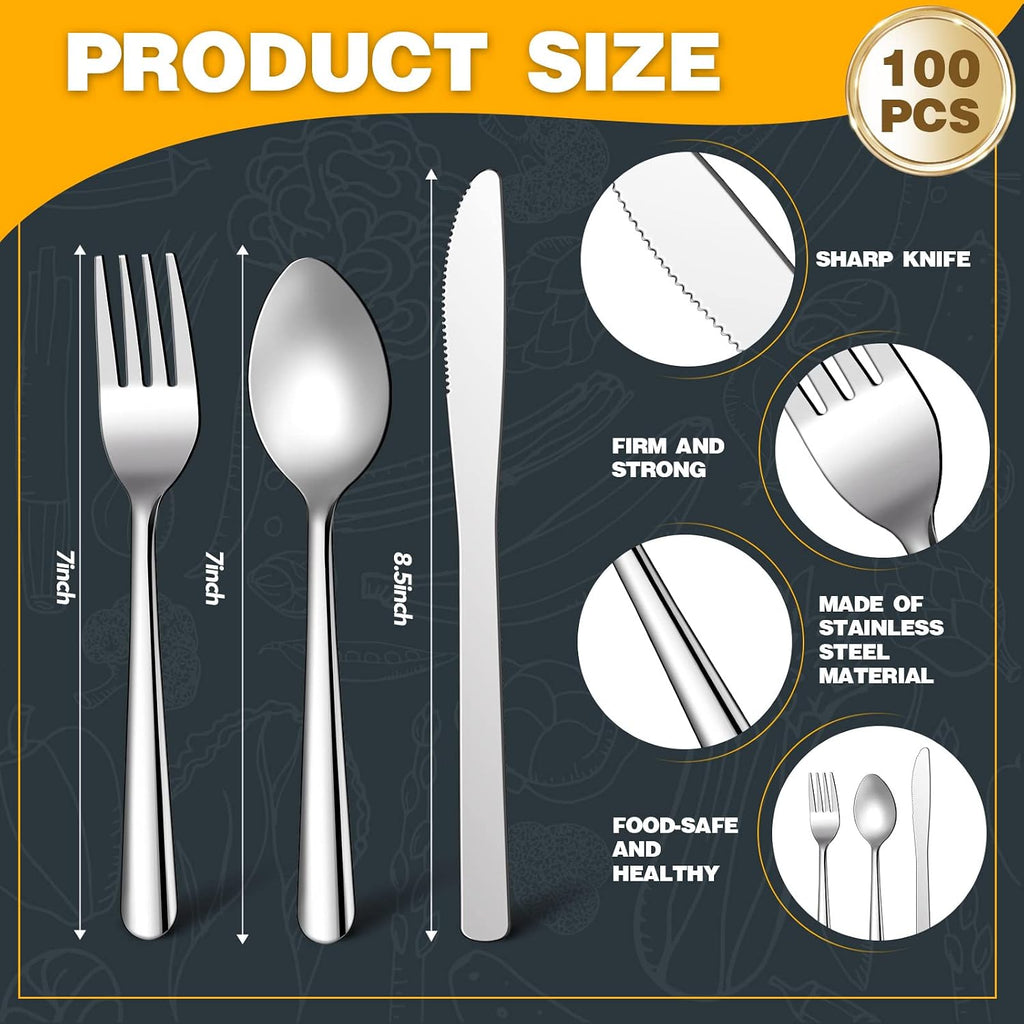 100 Pcs Silverware Set for 33 Stainless Steel Flatware Kit